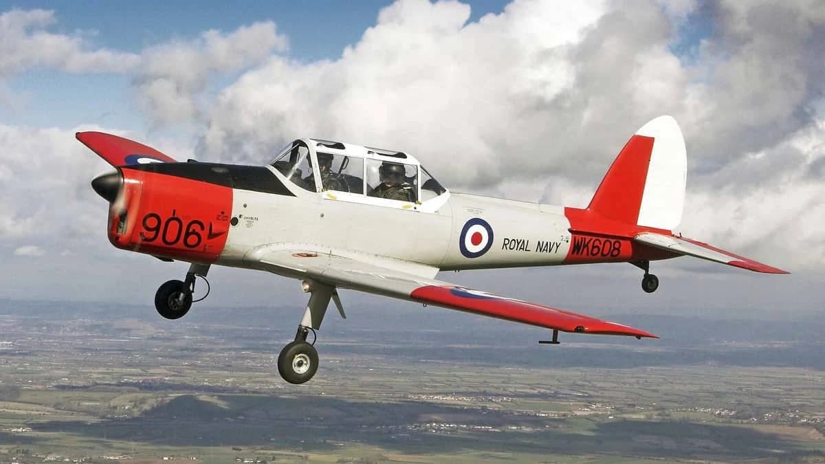 Royal Navy Chipmunk training aircraft in flight