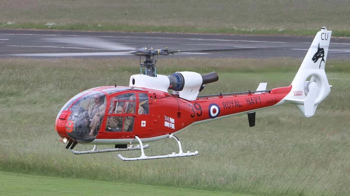Royal Navy Gazelle helicopter in flight