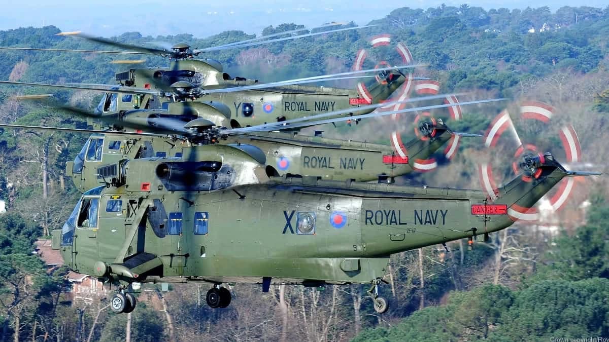 Royal Navy Sea King helicopter in flight